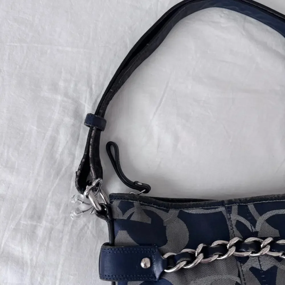 Coach Moto Optic Metallic Chain Navy Signature Jacquard